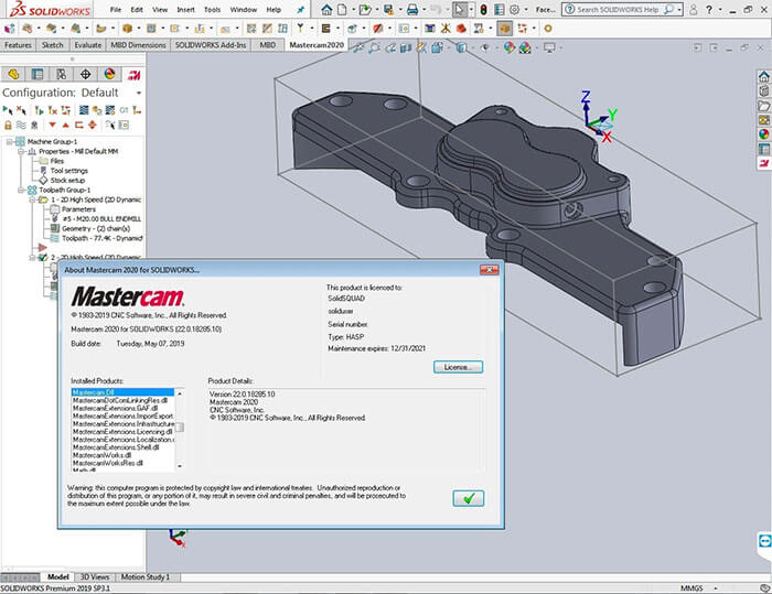 Mastercam for SolidWorks 2020 v22.0.18285.0 中文破解版下载